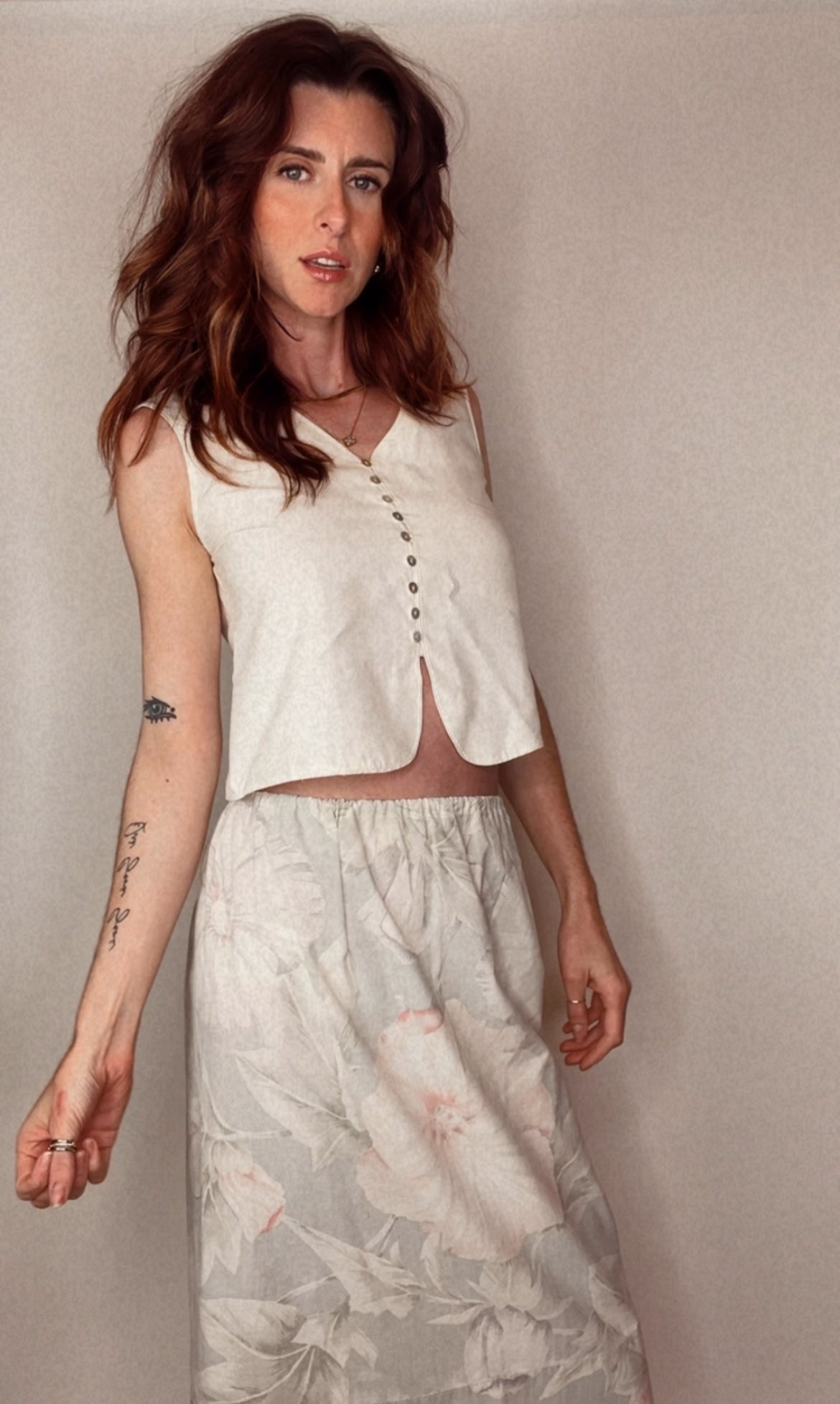 Vintage Express Sleeveless Top with Mother of Pearl Buttons