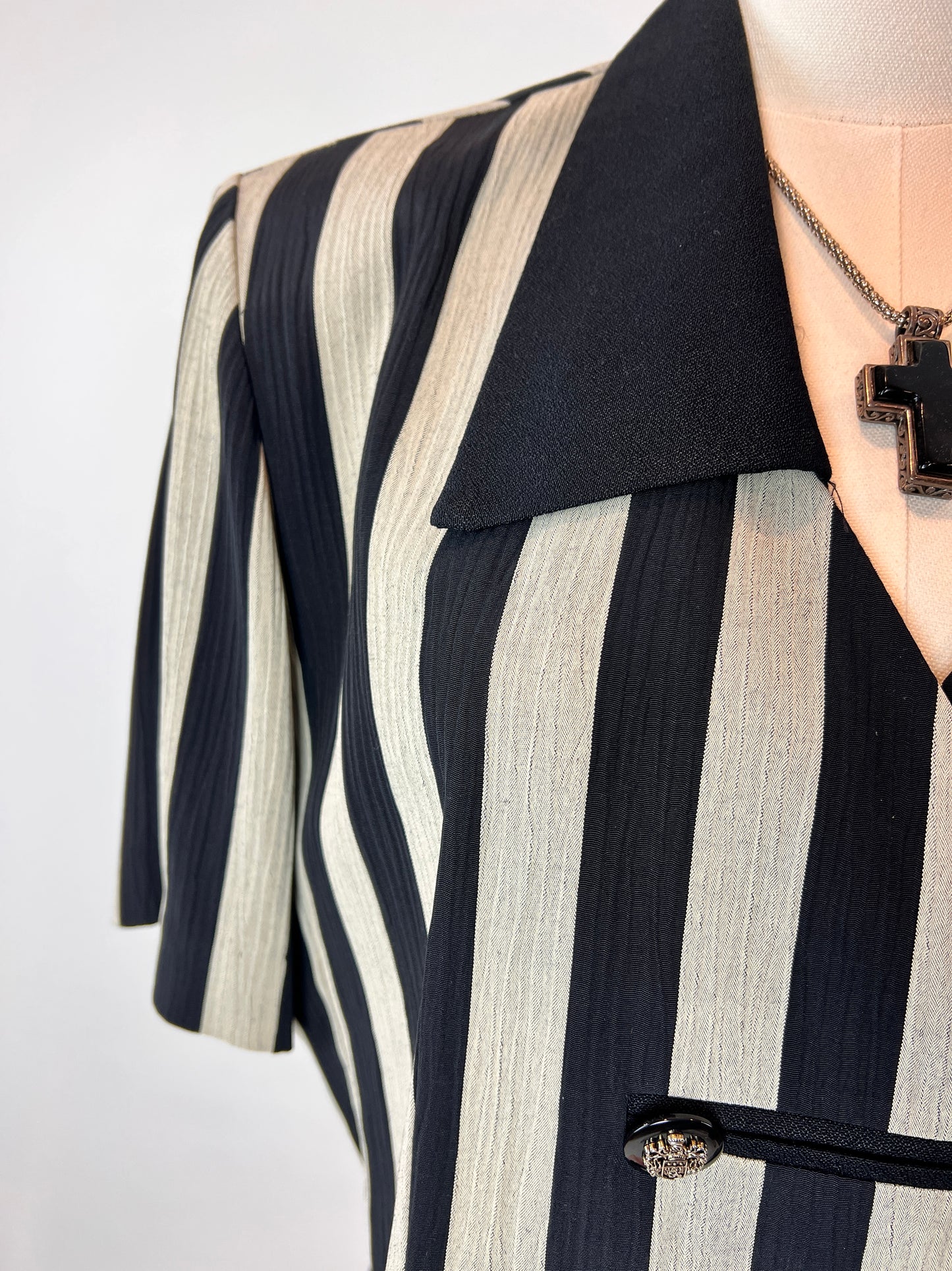 Bold Black and Cream Double Breasted Stripe Blouse