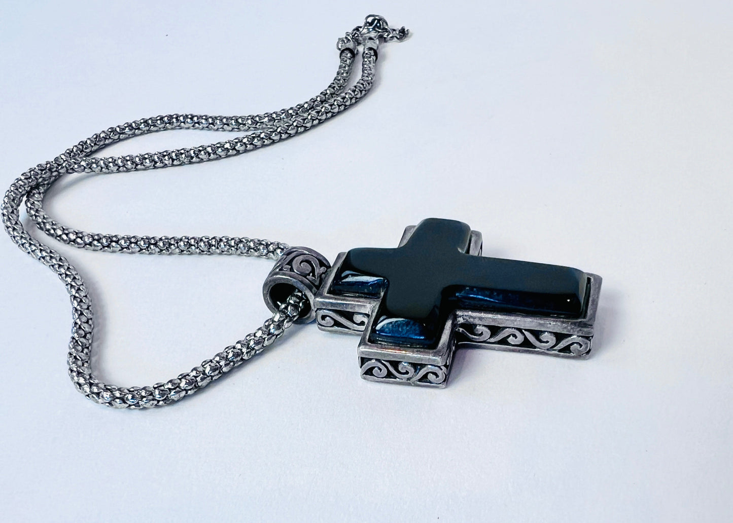 Silver Byzantine Chain Cross Necklace