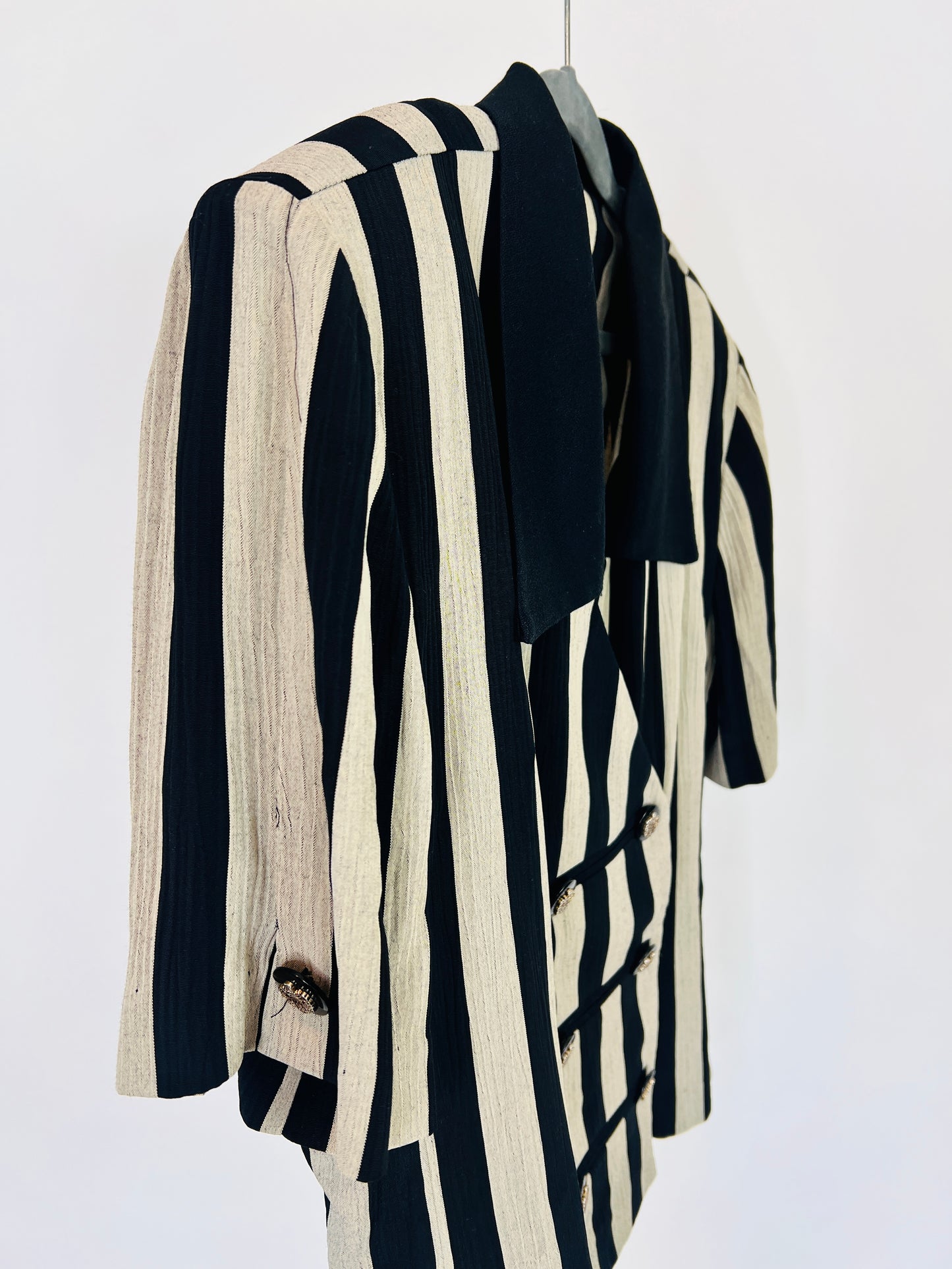 Bold Black and Cream Double Breasted Stripe Blouse