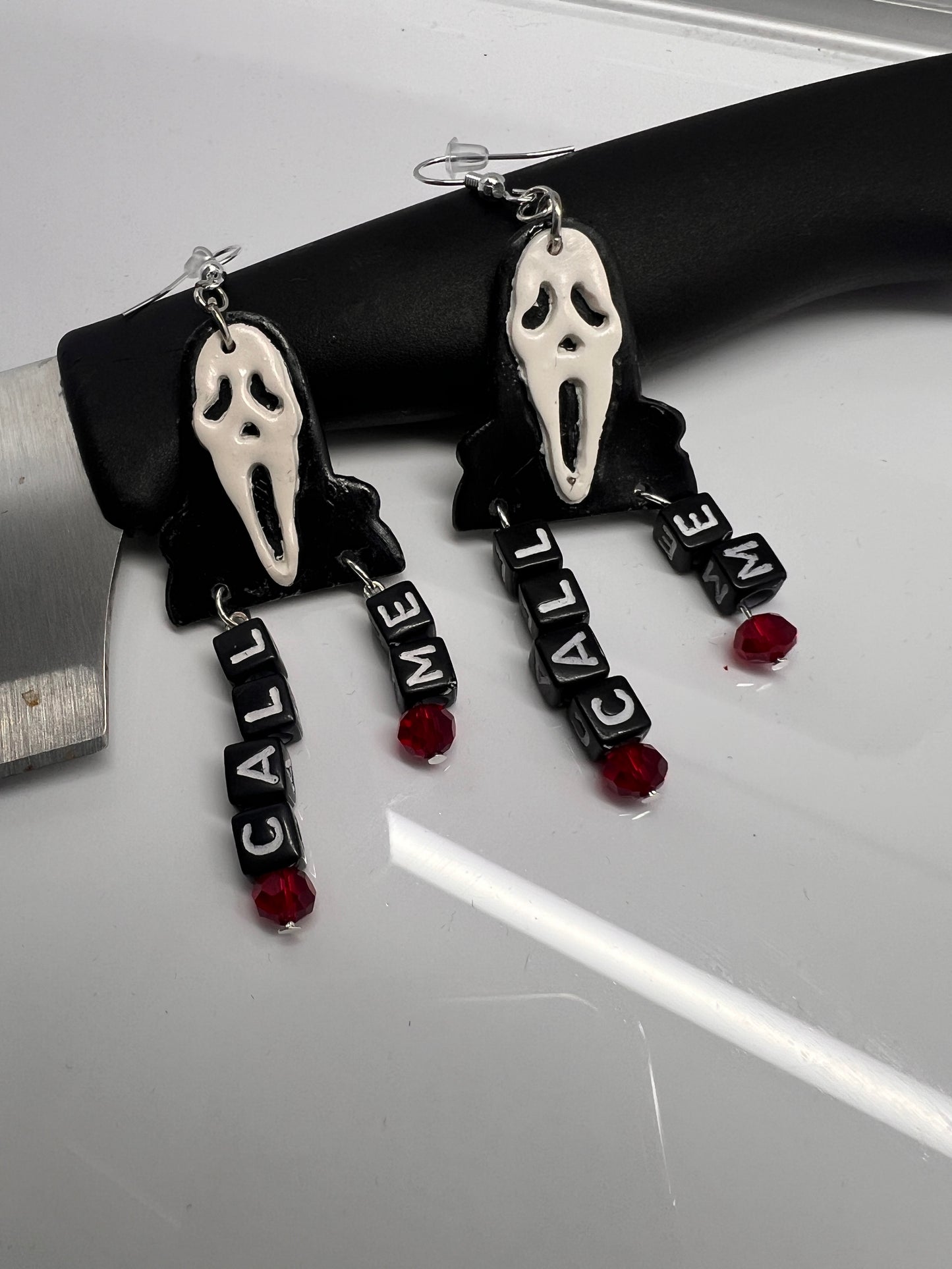 "Call Me" Ghost Face Polymer Clay Earrings!