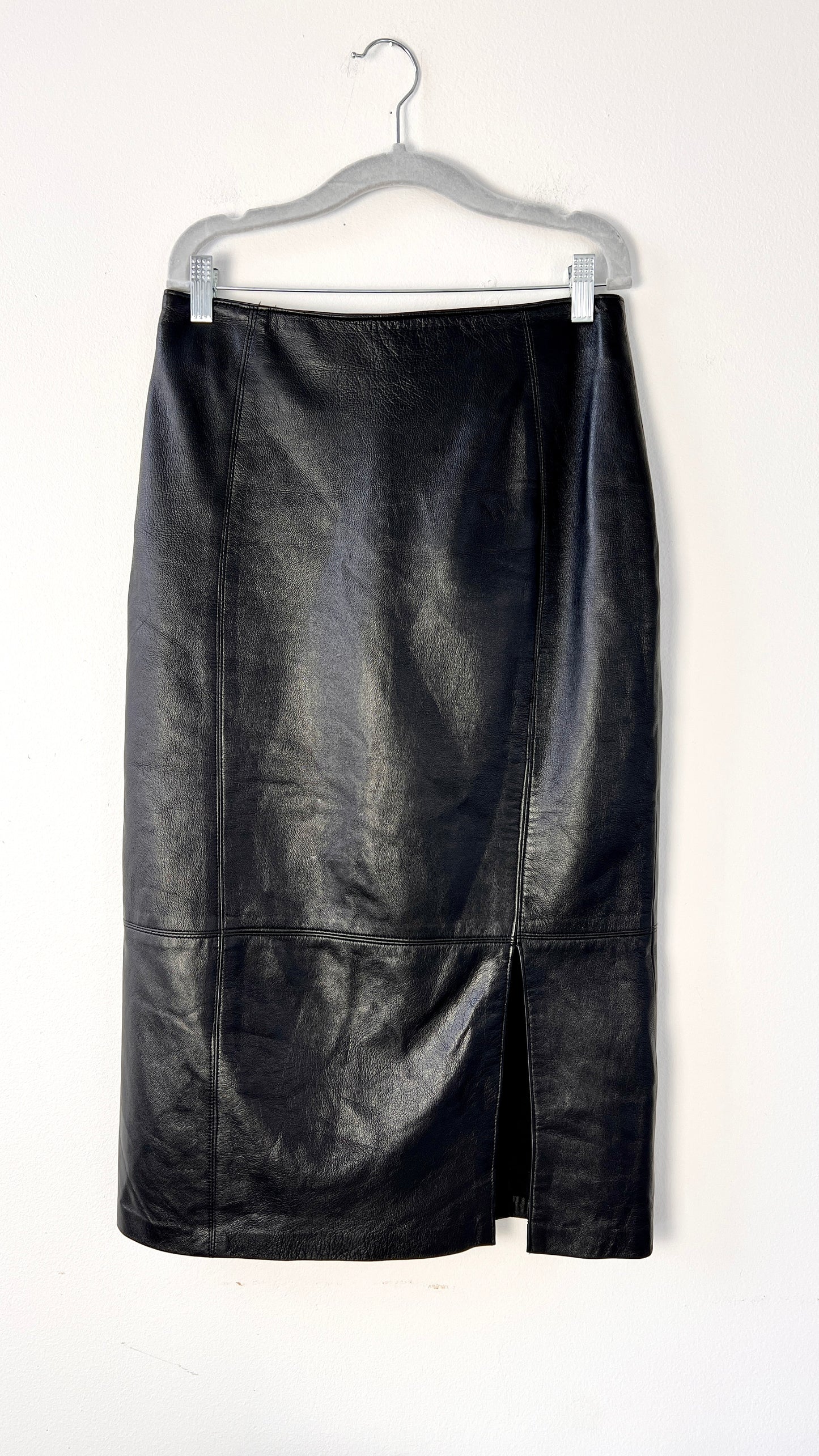 Black Leather Rocco D'Amelio Column Skirt