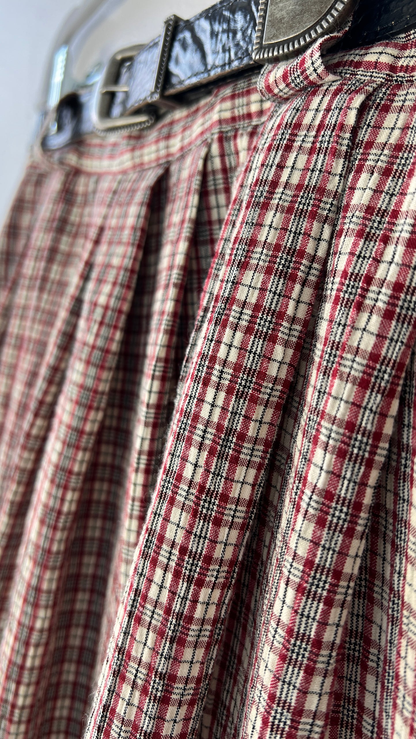 Cotton Midi Plaid Skirt XL