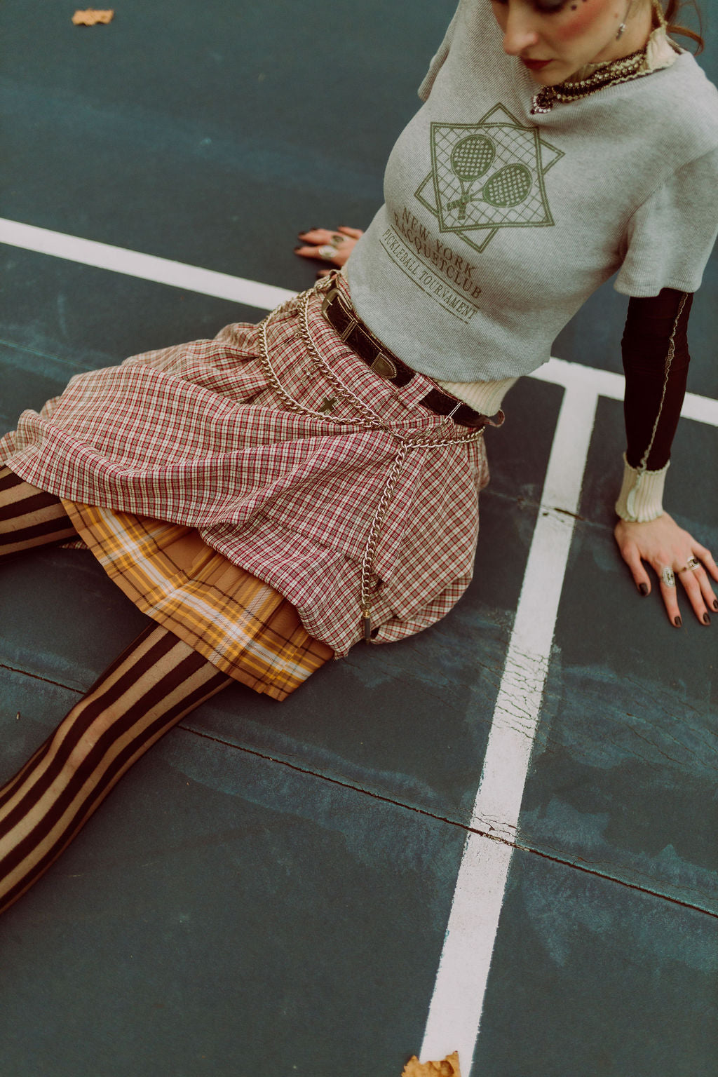 Cotton Midi Plaid Skirt XL