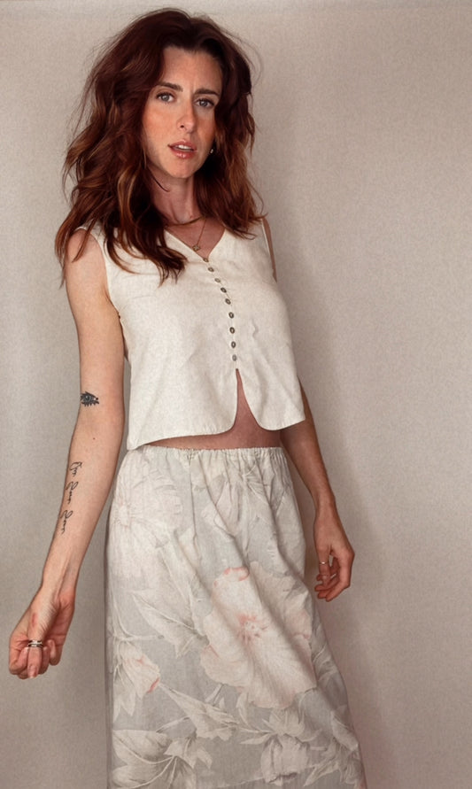 Vintage Express Sleeveless Top with Mother of Pearl Buttons