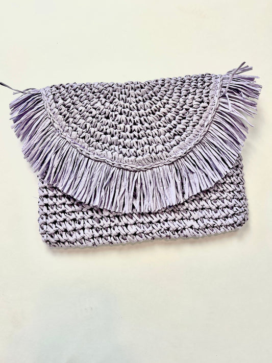Purple Woven Straw B2B Los Angeles Clutch