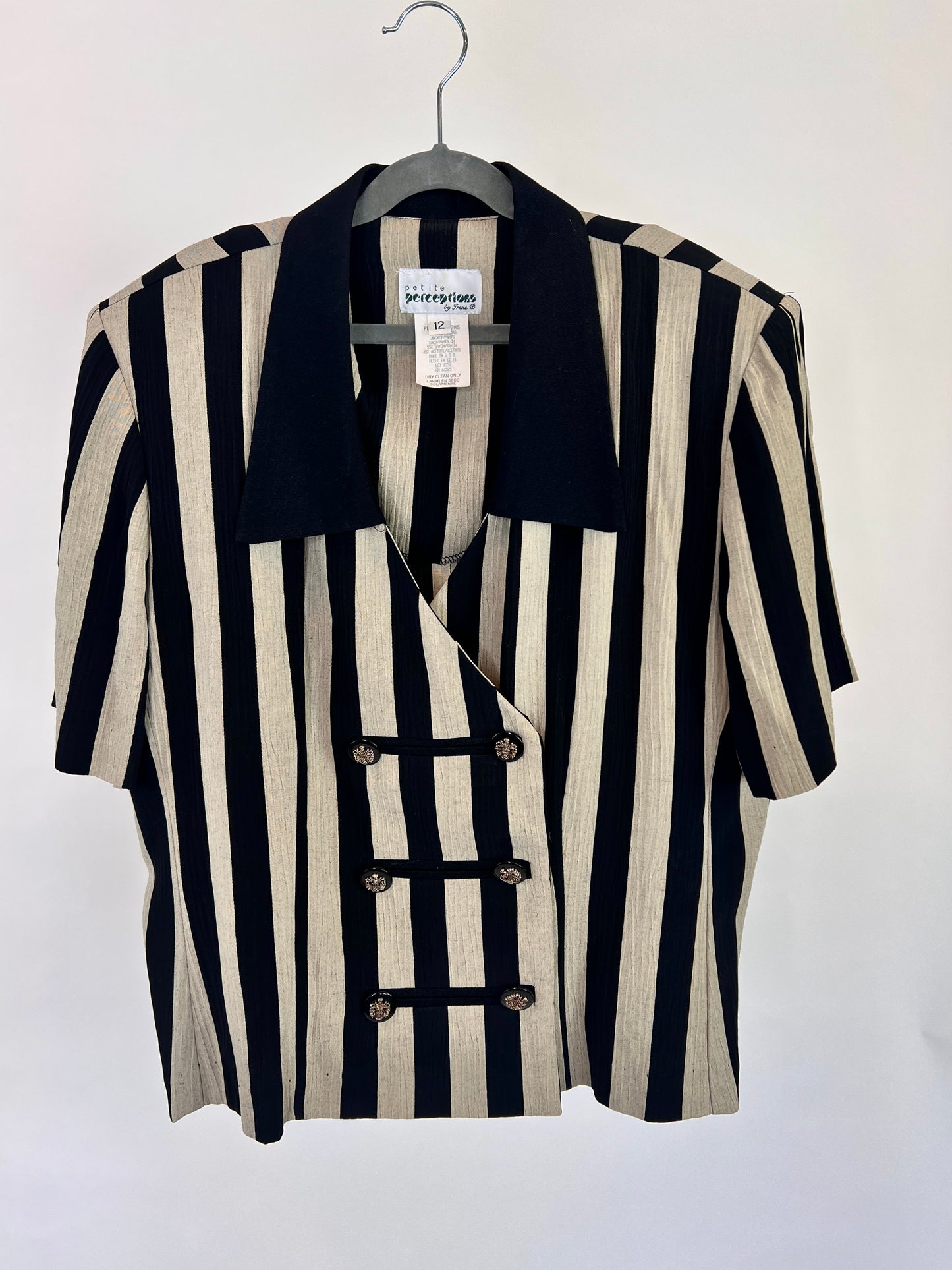 Bold Black and Cream Double Breasted Stripe Blouse