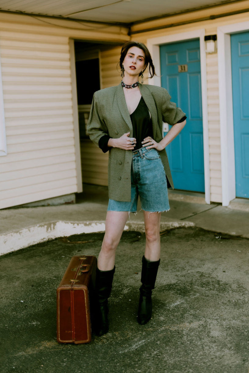 Grey Speckled 80's Double Breasted Blazer