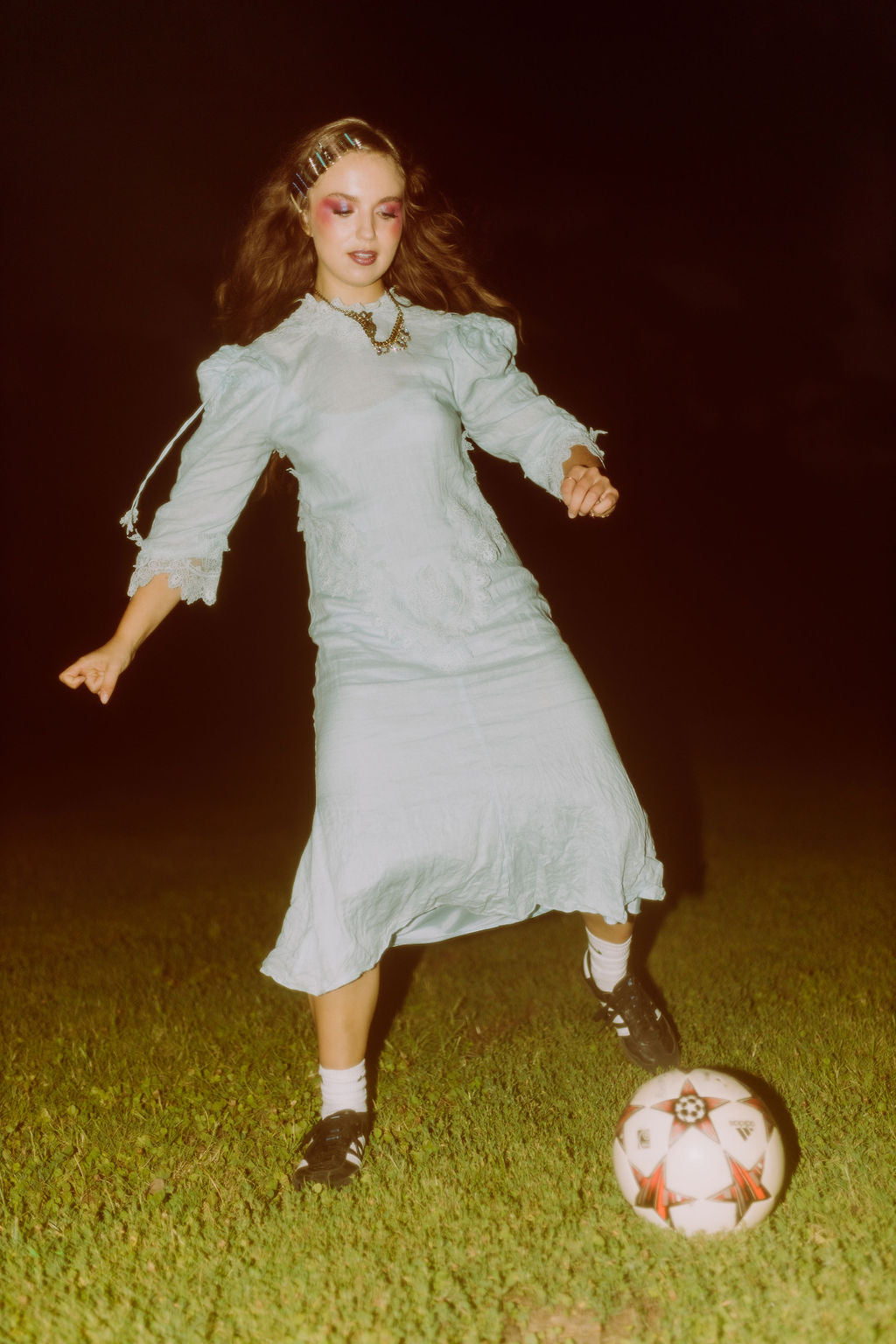 Blue Lace Embroidered Cotton Dress