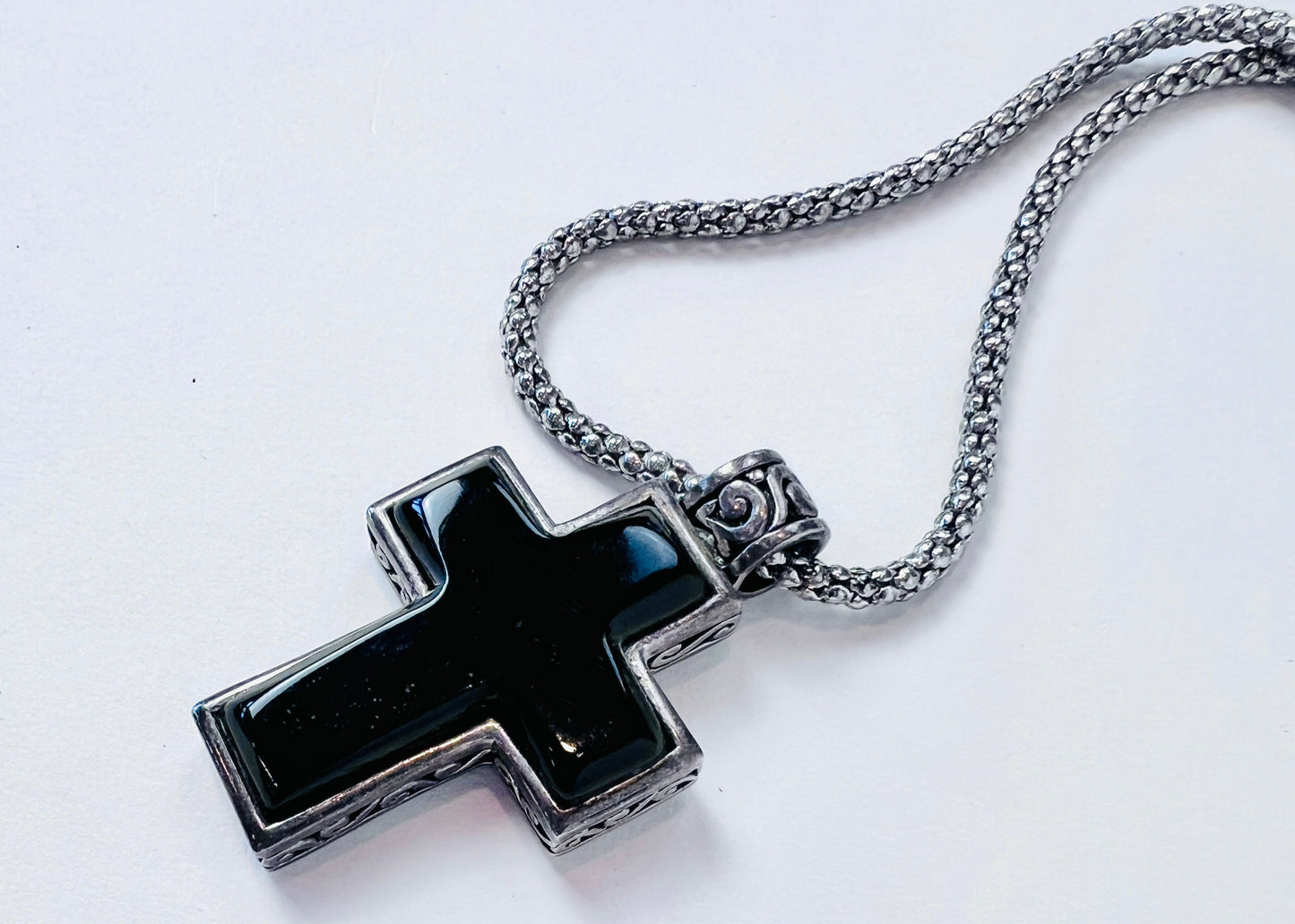 Silver Byzantine Chain Cross Necklace