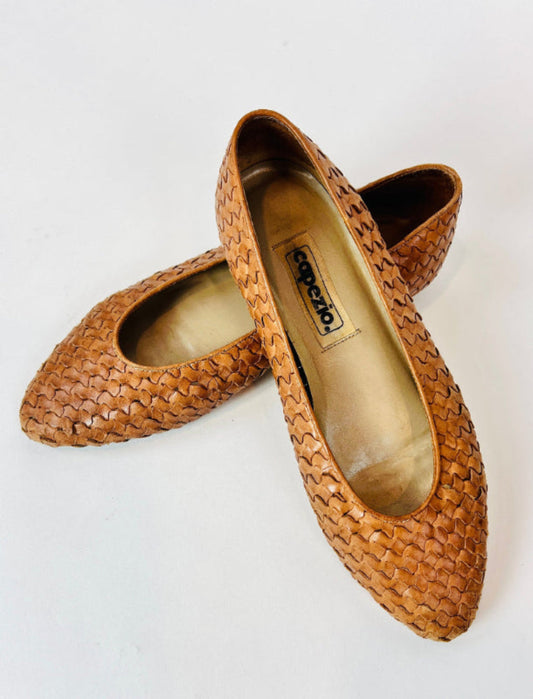 Women's Leather Woven Ballet Flat
