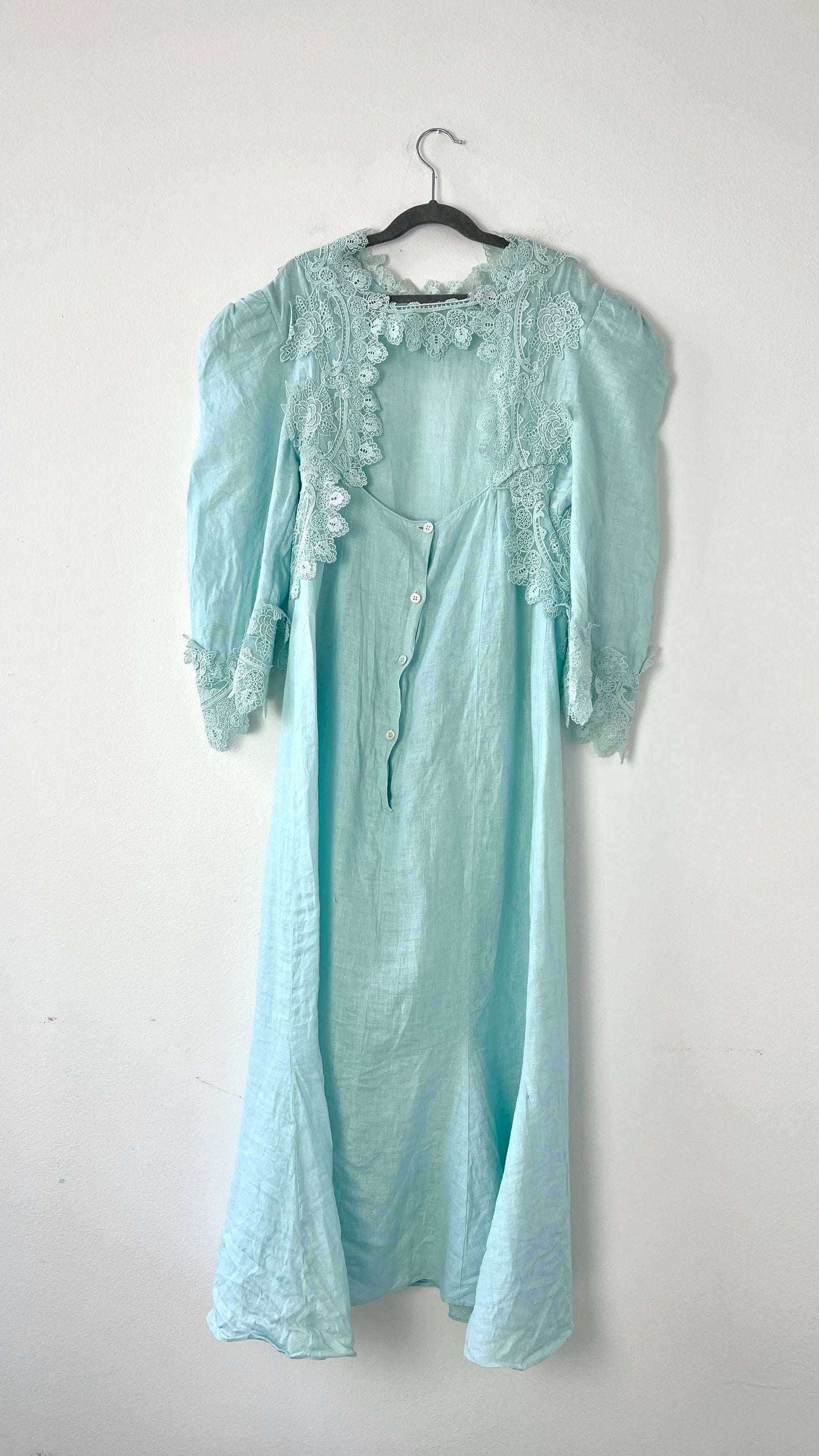 Blue Lace Embroidered Cotton Dress